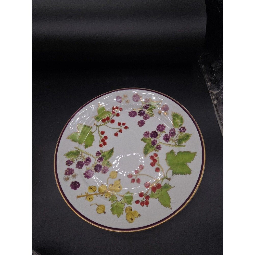 Crate & Barrel Raspberry & Holly Large Round Serving Platter /Plate Gold Rim 12"